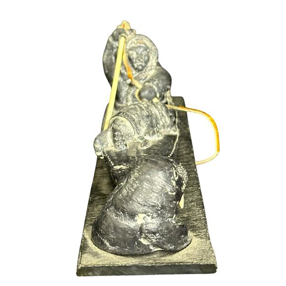 The Wolf Original Soapstone Sculpture Seal Hunting Kayaking Eskimo Inuit 13" - Picture 3 of 10